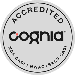 The logo of Cognia. Around Cognia, "Accredited" and "NCA CASI, NWAC, SACS CASI" are written.
